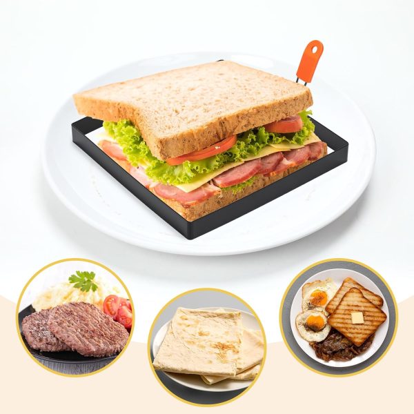 Patelai 8 Inch Non-Stick Square Egg Rings Pancake Molds-5