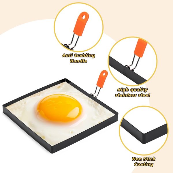 Patelai 8 Inch Non-Stick Square Egg Rings Pancake Molds-3