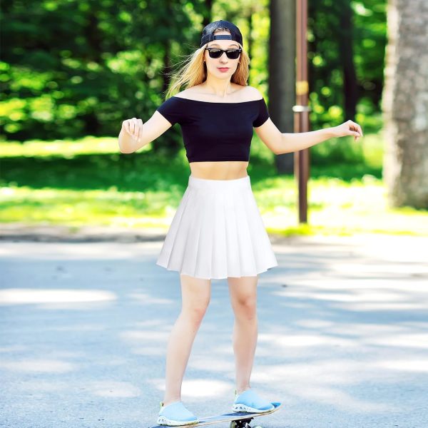 Women's High Waisted Pleated Skirt Moda White-5