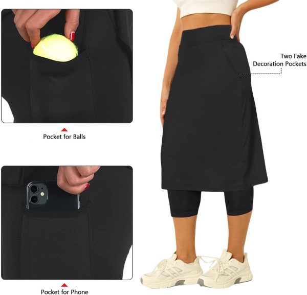 Womens Skirted Leggings Soft Fabric Two Pockets Athletic-2
