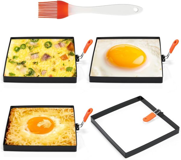 Patelai 8 Inch Non-Stick Square Egg Rings Pancake Molds-0