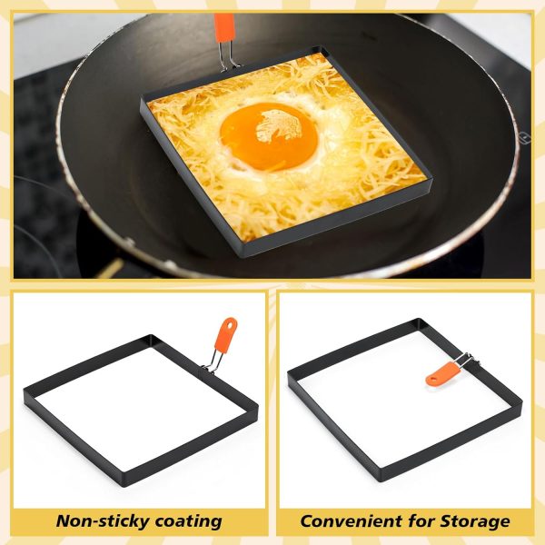 Patelai 8 Inch Non-Stick Square Egg Rings Pancake Molds-4