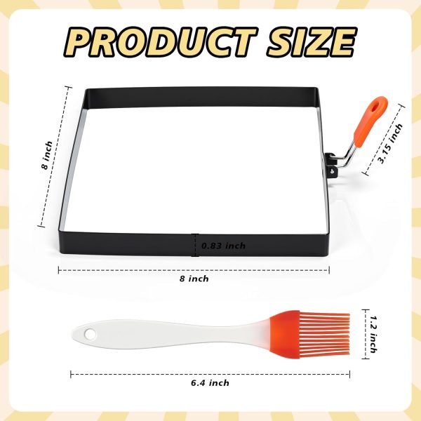 Patelai 8 Inch Non-Stick Square Egg Rings Pancake Molds-2
