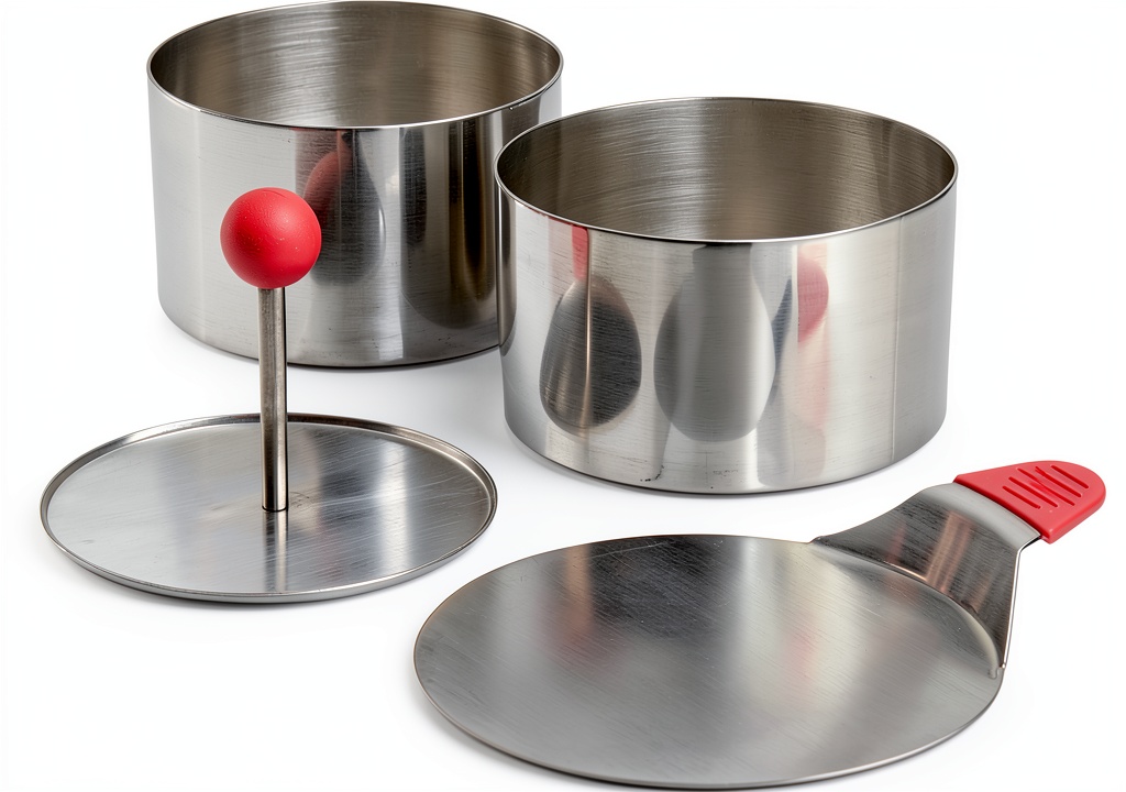 Ateco ring mold set displayed on a kitchen counter with ingredients