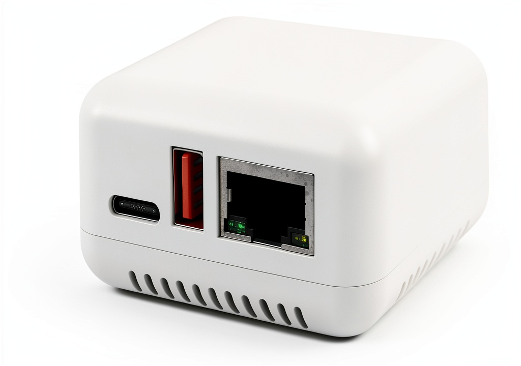 CCYLEZ USB Print Server connected to a printer and router in a small office