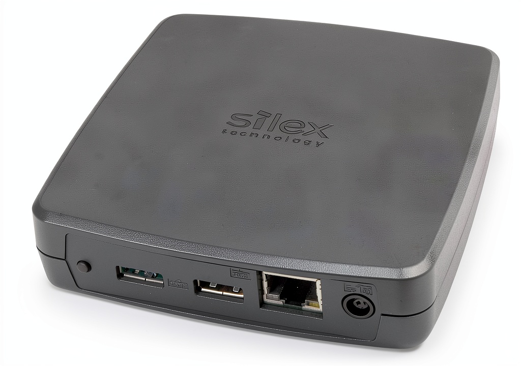 SILEX DS-700-US print server installed in a modern office setting