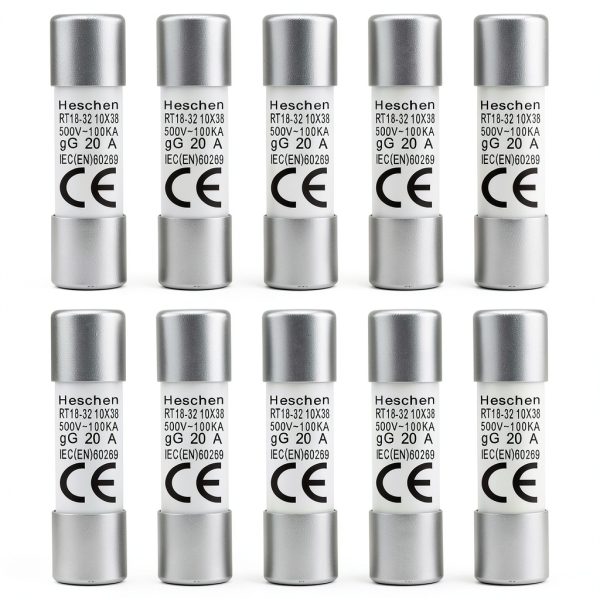 Heschen Cylindrical Ceramic Fuse Link RT18-32 20A 500V Pack of 10-0