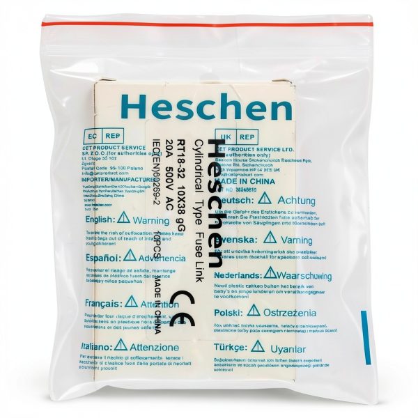 Heschen Cylindrical Ceramic Fuse Link RT18-32 20A 500V Pack of 10-5