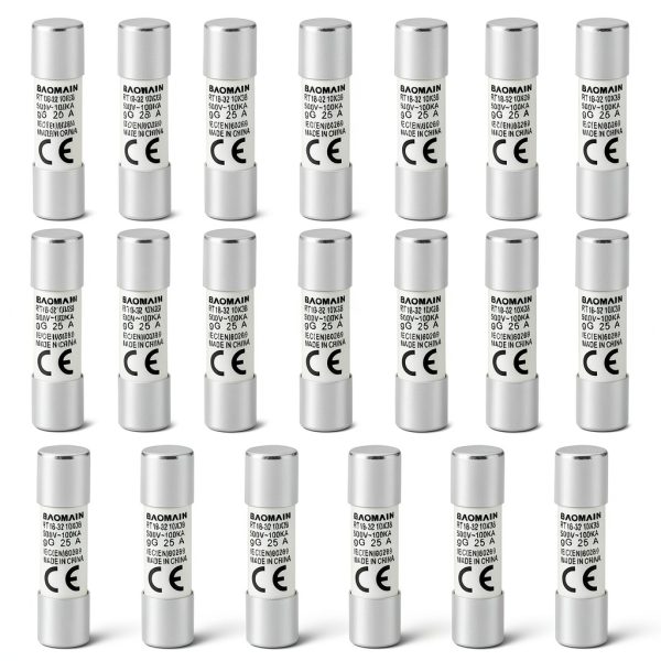 Baomain 20-Pack 25A Fuse Link RT18-32 Ceramic Tube 10x38mm 500V 100KA-0