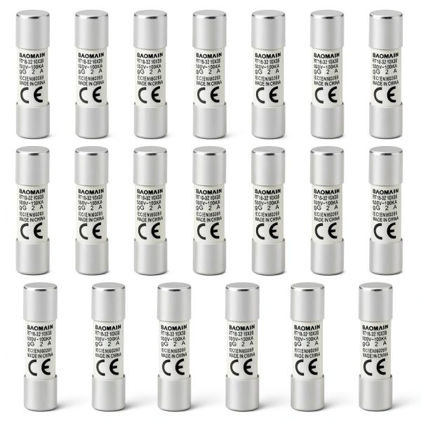 Baomain 20-Pack 2A Ceramic Fuse Link RT14 R015 10x38mm AC 500V-0