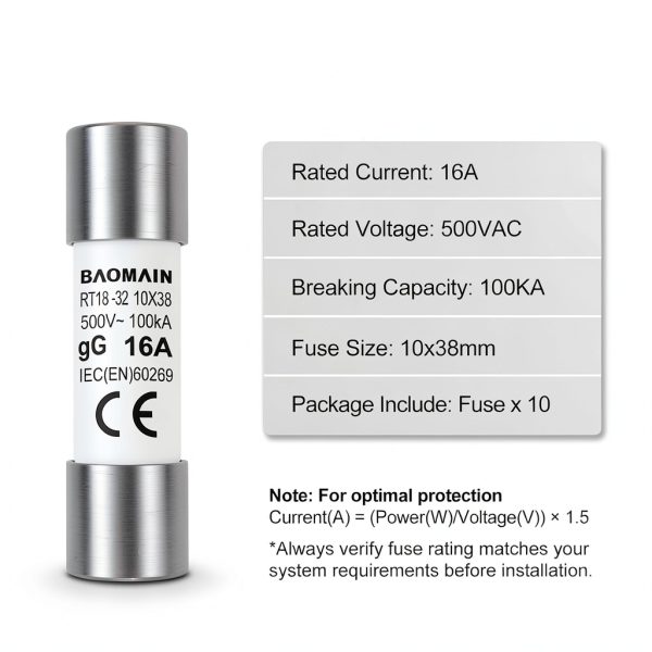 Baomain 10-Pack 16A Fuse Link RT18-32 Ceramic 10x38mm CE Listed-3