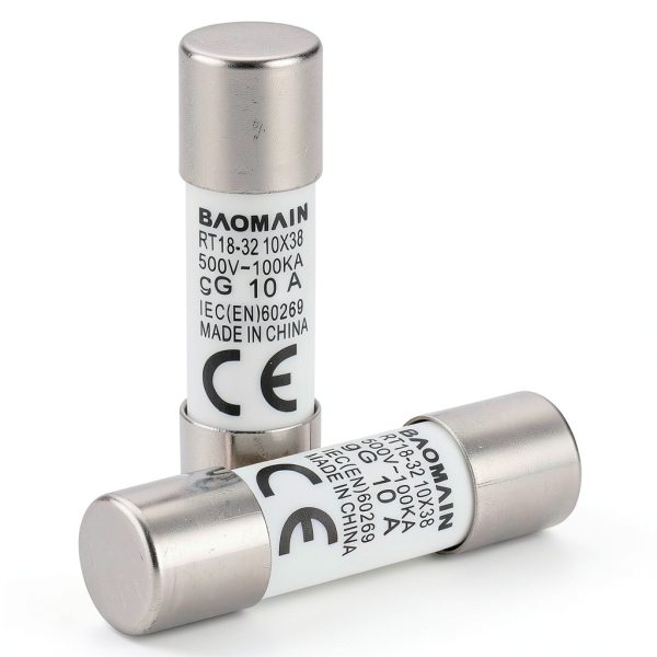 Baomain 20-Pack 10A Cylindrical Type Fuse Link, RT18-32 10 X 38 gG 500V 100kA-3