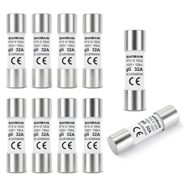 Baomain 10-Pack 32A Fuse Link RT18-32 10x38mm Tube 400V CE Listed-0