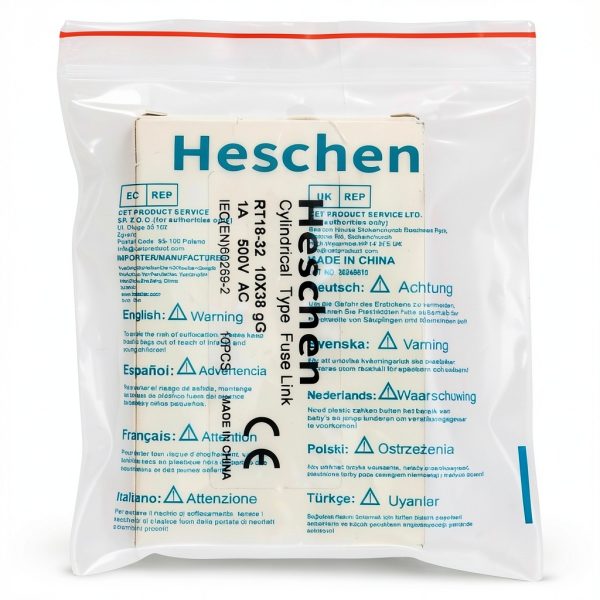 Heschen Cylindrical Ceramic Tube Fuse Link, RT18-32 (RO15), 10×38 mm, 1A 500V, CE, Pack of 10-5