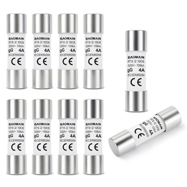 Baomain 10-Pack 4A Fuse Link, RT18-32 (RO15 RT14 RT19), Cylindrical Ceramic Tube 10x38mm 500V CE Listed-0