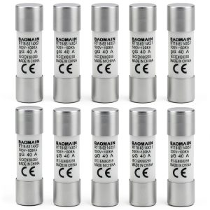 Baomain 10-Pack 40A Fuse Link, RT18-63 (RO16 RT14 RT19), Cylindrical Ceramic Tube 14x51mm 500V CE Listed-0