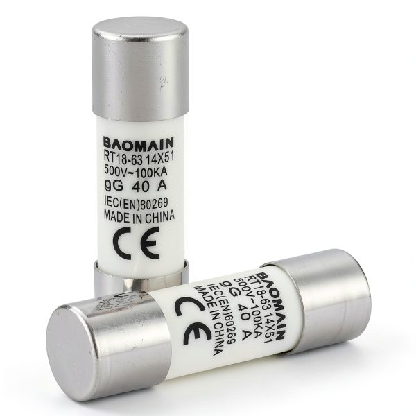 Baomain 10-Pack 40A Fuse Link, RT18-63 (RO16 RT14 RT19), Cylindrical Ceramic Tube 14x51mm 500V CE Listed-1
